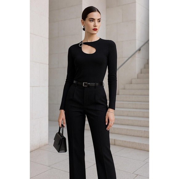 Vintage Belldini Black Cutout Ring Detail Top Long Sleeve Y2K Hong Kong Sz S - Picture 2 of 9